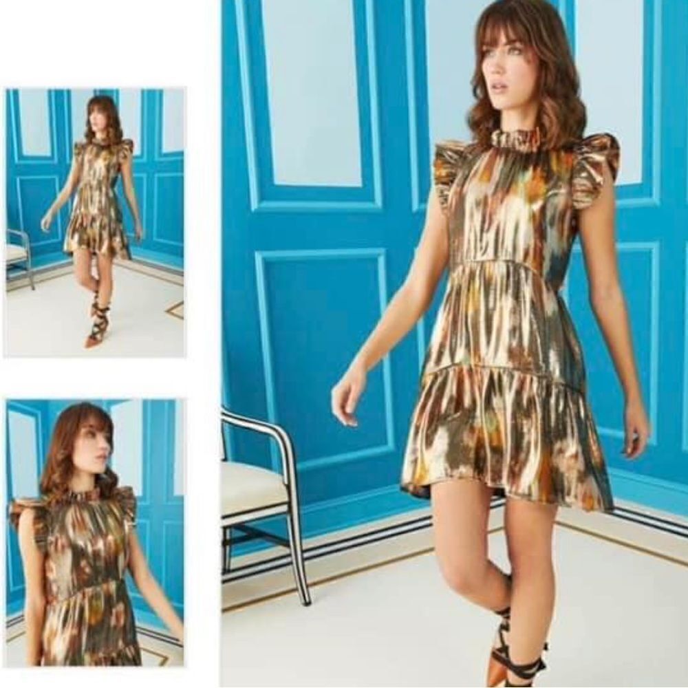 Marie Oliver Size S Brown Metallic Mini Dress